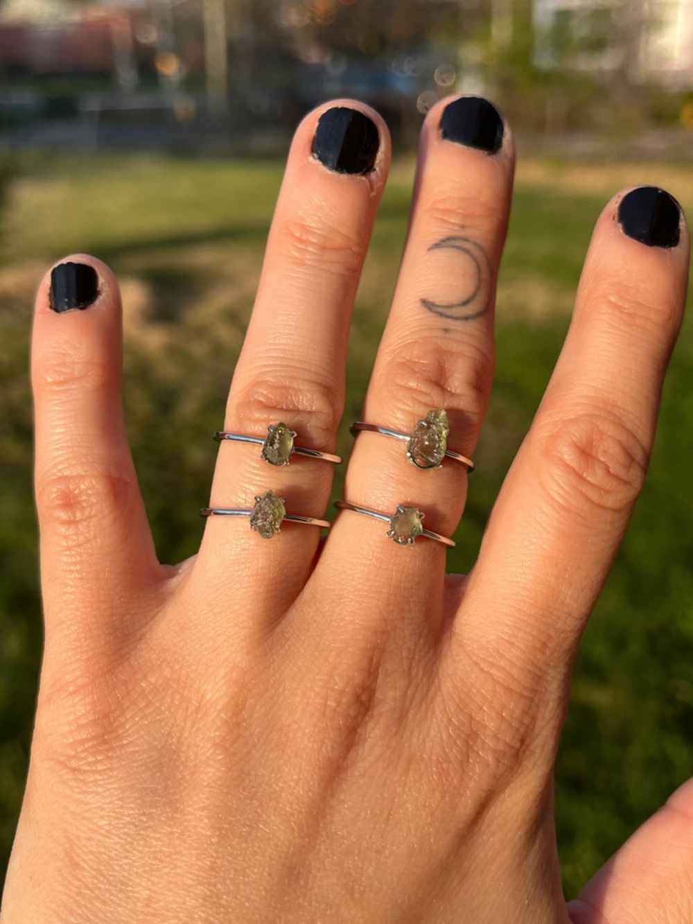 Delicate Raw Moldavite S925 Silver Ring